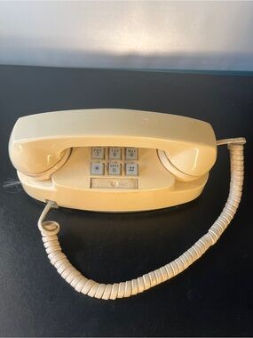 Beige Corded Desk Telephone with Push-Button Dial